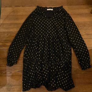 Stella McCartney kids dress, gold and navy fabric with ruffle around the waist.